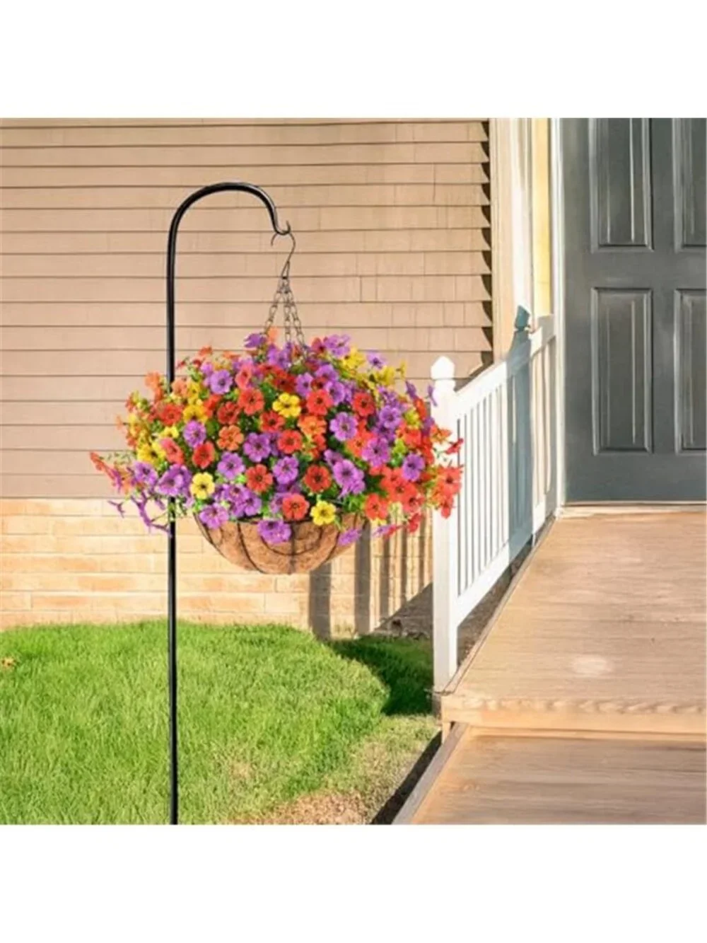 Artificial Hanging Daisy Basket UV Resistant Faux Flowers Patio Porch Decor